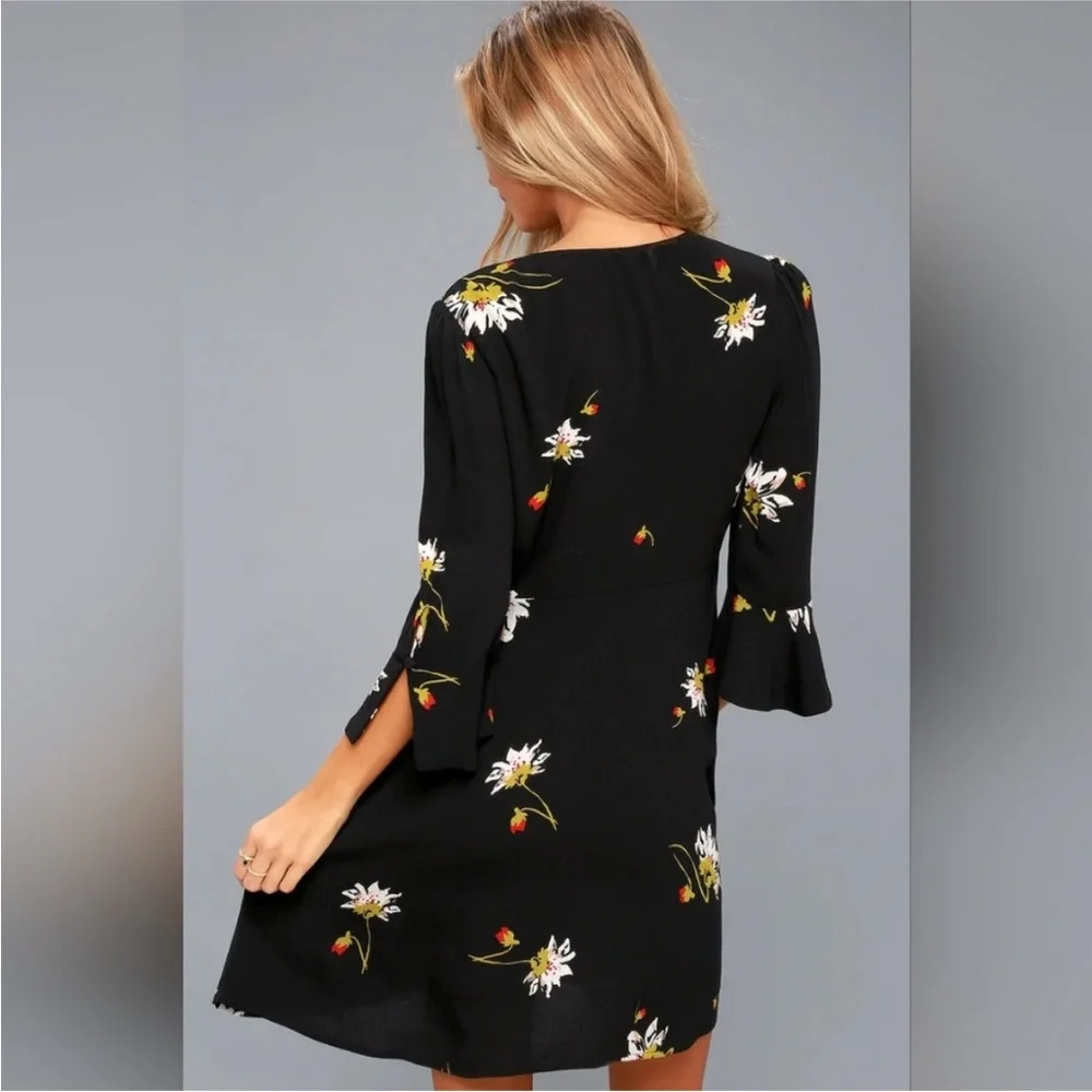Free People- Time On My Side Black Floral Print Wrap Dress - Picture 12 of 12